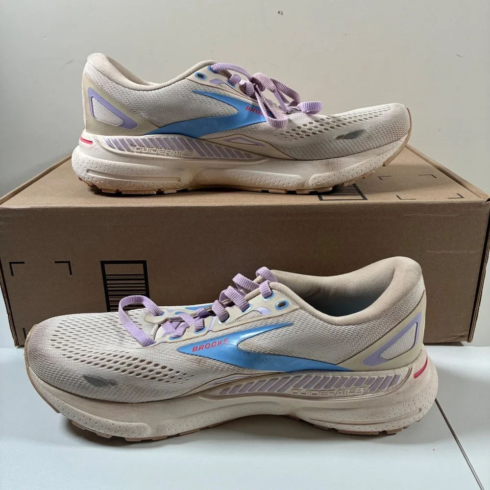 Brooks Adrenaline GTS 23 Shoes Womens 10.5 Beige Blue Purple Running Sneakers